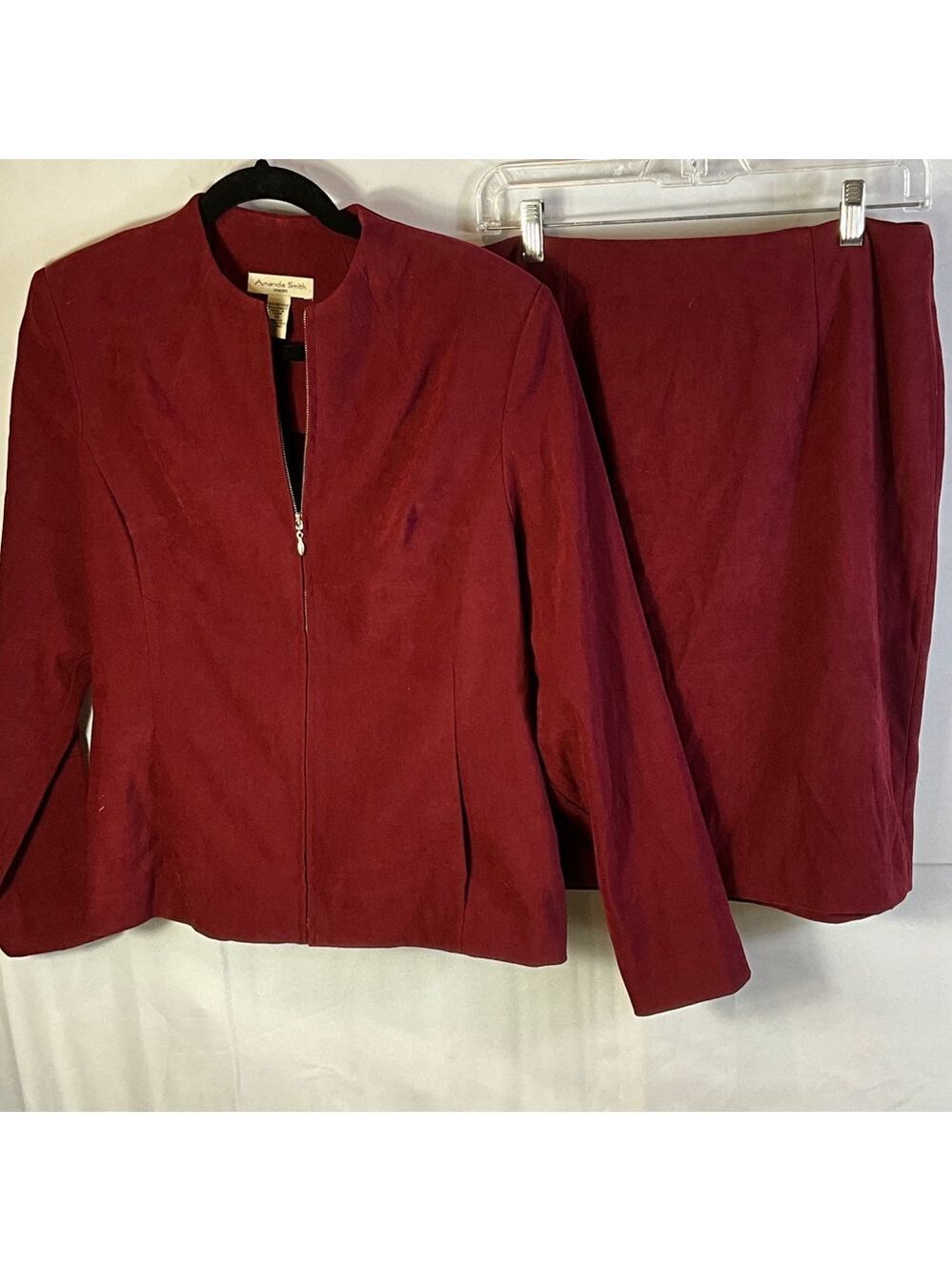 Amanda Smith Red Zip-Up Jacket and Skirt Set Size 10